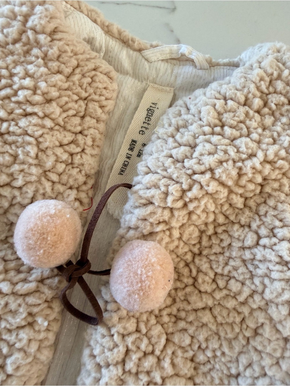 Vignette Mae Vest Plush Cream Sherpa Vest with Pom Pom Ties - Picture 3 of 7